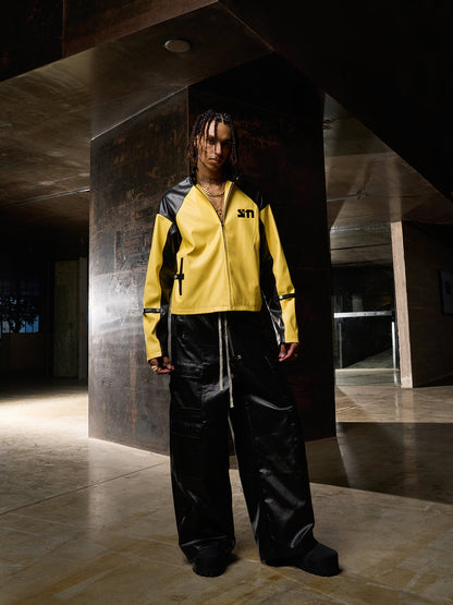 Original Contrast Color Leather Jacket