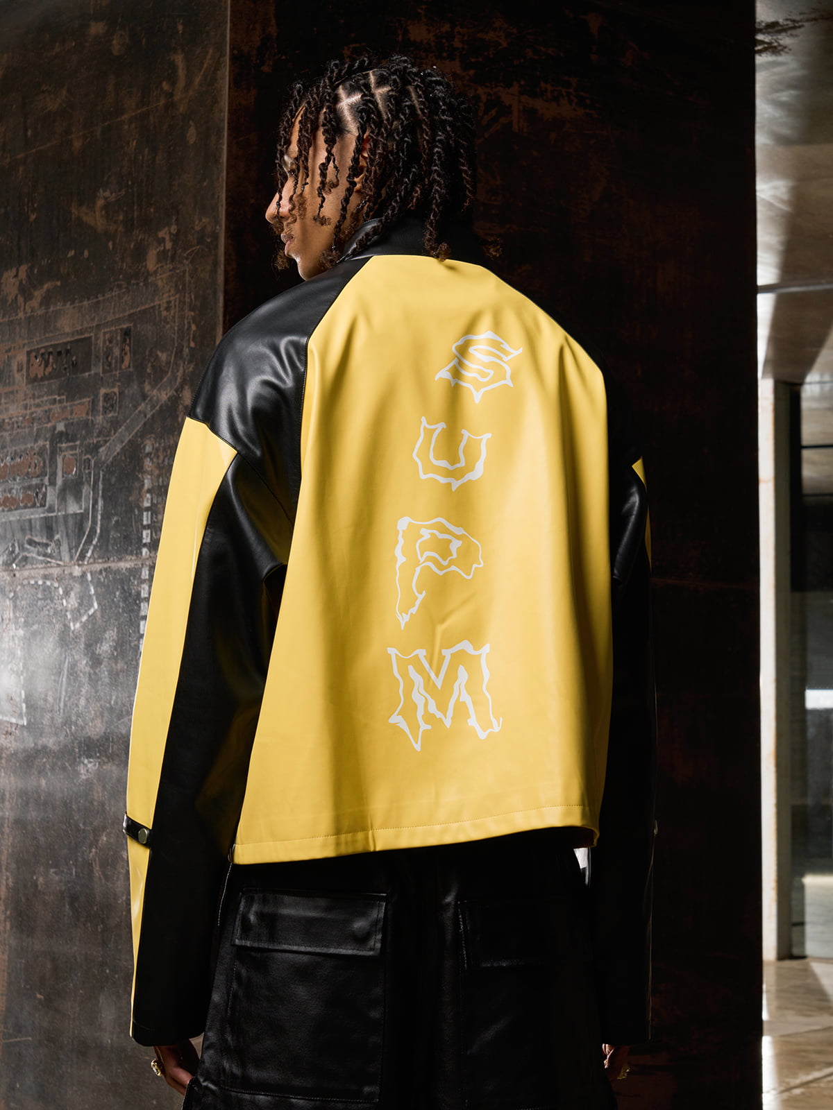 Original Contrast Color Leather Jacket