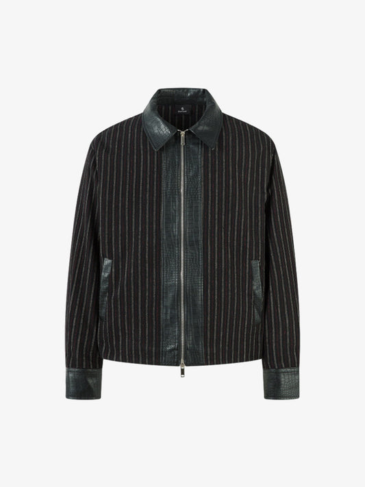 Thesupermade Retro Vertical Stripes Stitching PU Leather Collar Jacket