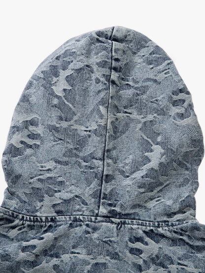 Camouflage Print Denim Hoodie with Front Pocket - Perfect for Casual and Streetwear Styles