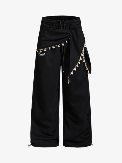 Stylish Wide-Leg Pants with Unique Waist Detailing for Women