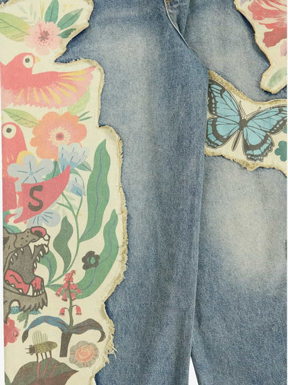 Vintage Floral Patchwork Baggy Jeans