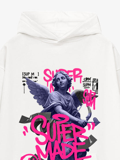 Graffiti Angel Print Hooded Sweatshirt