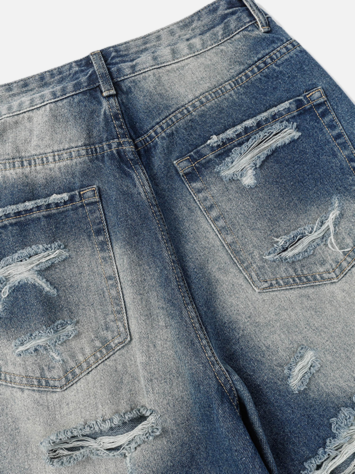 High Street Heavy Duty Ripped Washed Straight Jeans