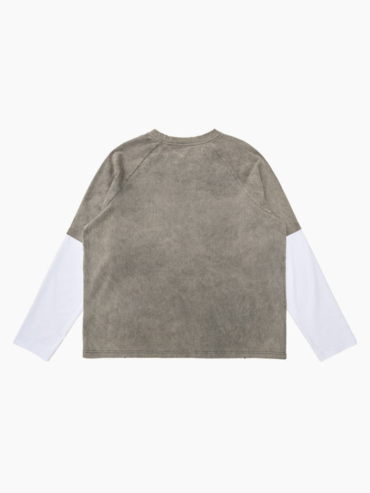 Original Retro Contrast Color Faux Two-Piece Long-Sleeved T-Shirt