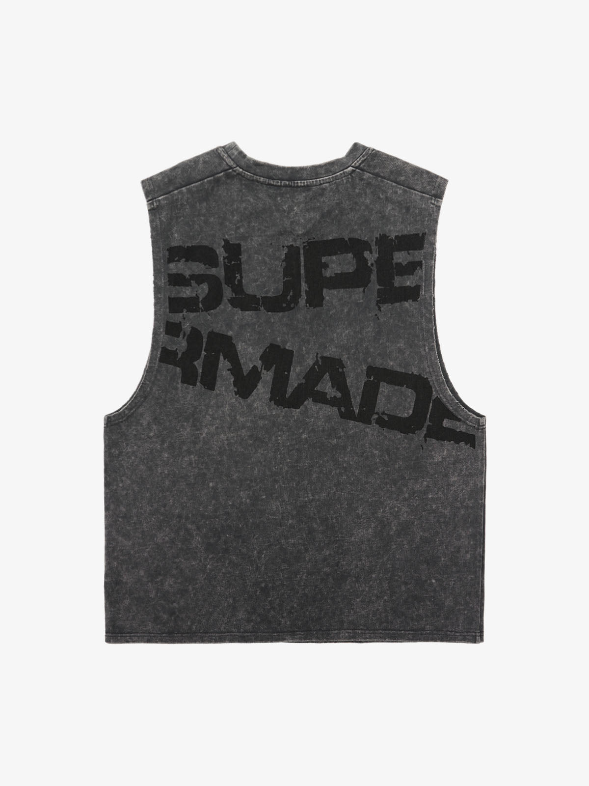 Cross-Print Distressed Washed Vest