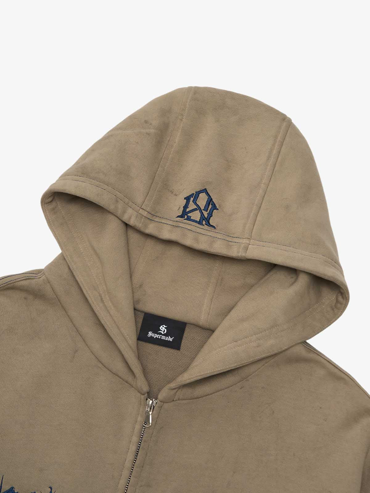 SUPERMADE Thorn Embroidery Zip Hooded Sweatshirt