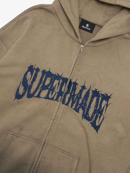 SUPERMADE Thorn Embroidery Zip Hooded Sweatshirt