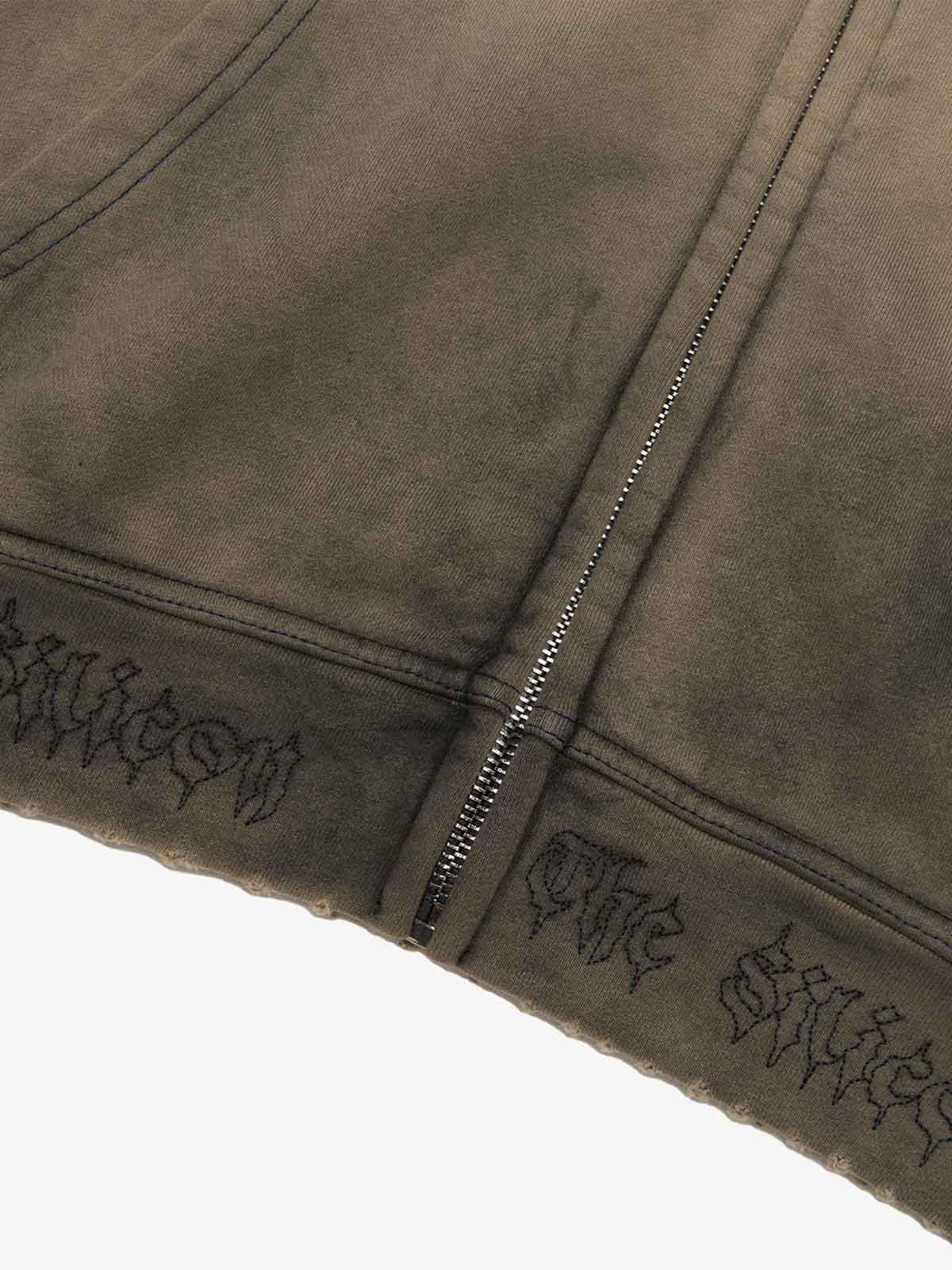 SUPERMADE Thorn Embroidery Zip Hooded Sweatshirt