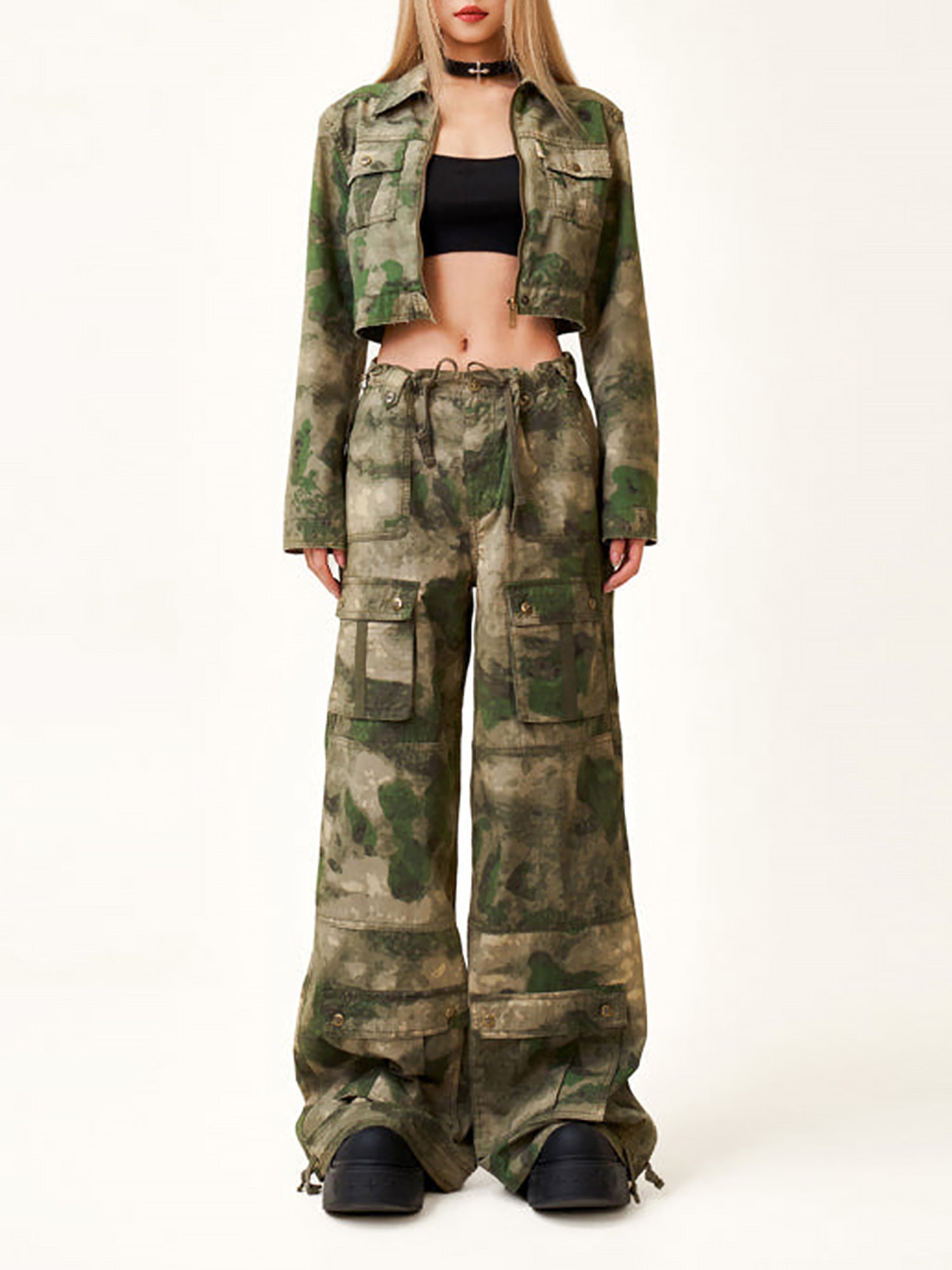 Thesupermade Viper Thermal Camouflage Hiking Pants Adjustable Wide Leg Pants