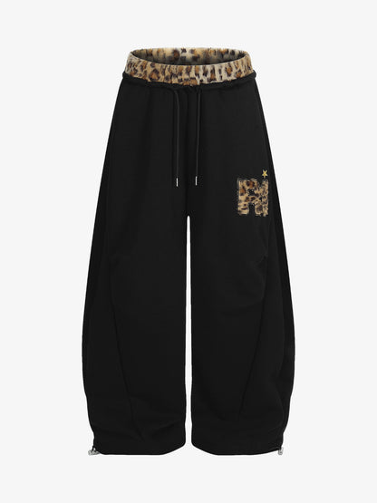 Leopard-Trimmed Wide-Leg Lounge Pants with Unique Print Design