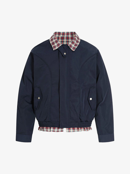 Classic Bomber Jacket with Plaid Collar Detail for Men