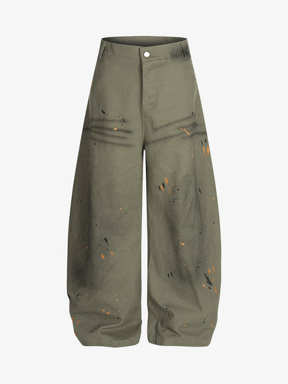 Retro Inkjet Dirty Dyed Barrel Pants
