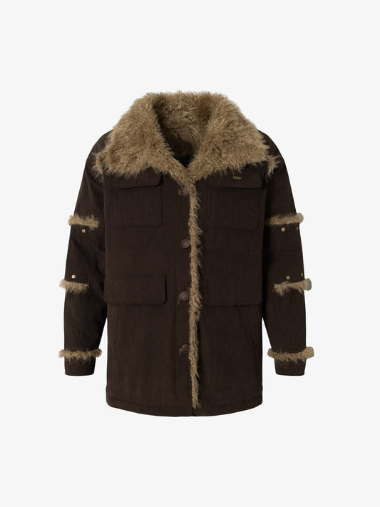 Winter-Ready Corduroy Jacket with Faux Fur Trim for Men