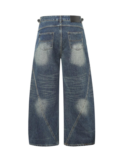 Washed Distressed Deconstructed Pleated Scimitar Jorts