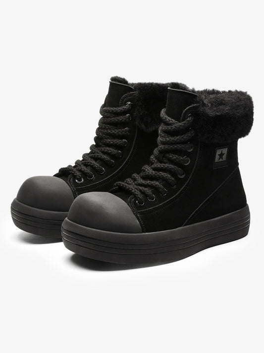 Winter Warmth High-Top Sneaker Boots with Fuzzy Collar