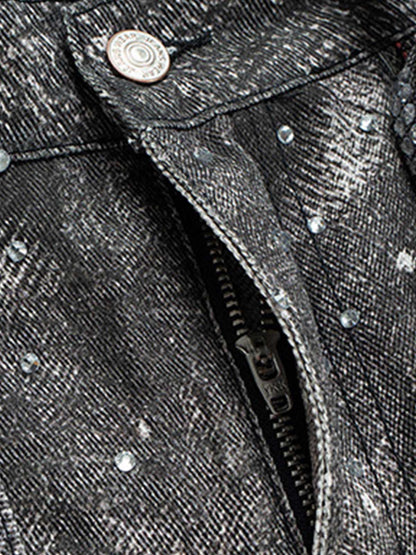 Distressed Diamond Decorated Belt Jeans