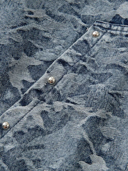 Camouflage Print Denim Hoodie with Front Pocket - Perfect for Casual and Streetwear Styles