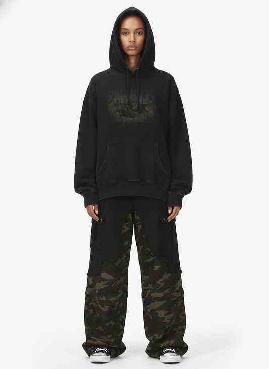 Retro Camouflage Faux Two-Piece Detachable Patchwork Pants