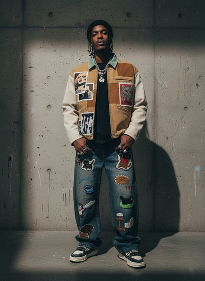 Punk Retro Collage Print Distressed Heavy Jacket