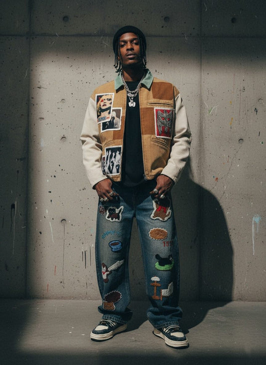 Punk Retro Collage Print Distressed Heavy Jacket