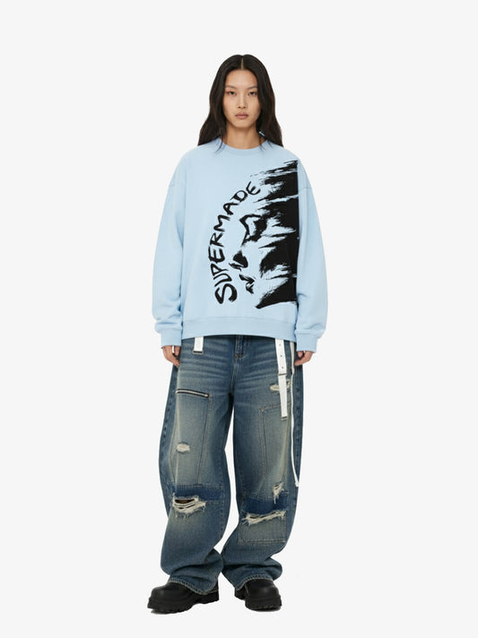 Street Abstract Face Print Oversized Sweatshirt