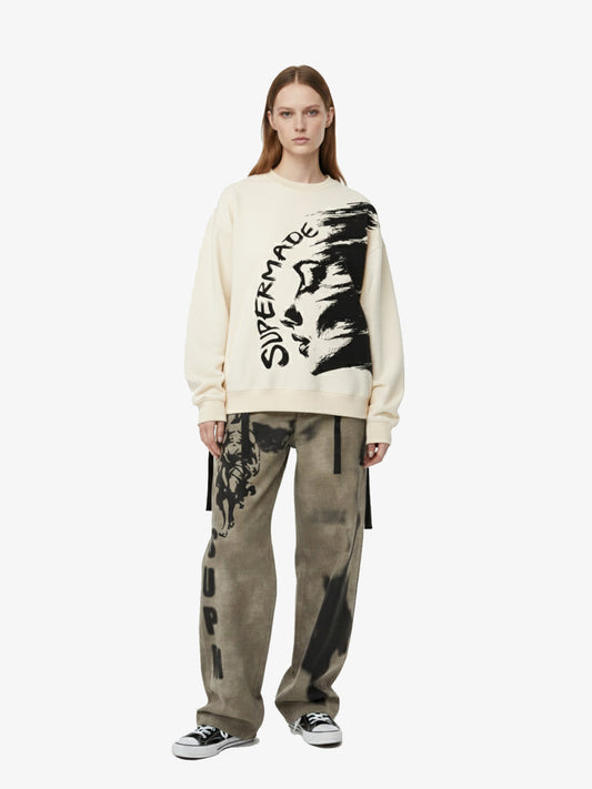 Street Abstract Face Print Oversized Sweatshirt
