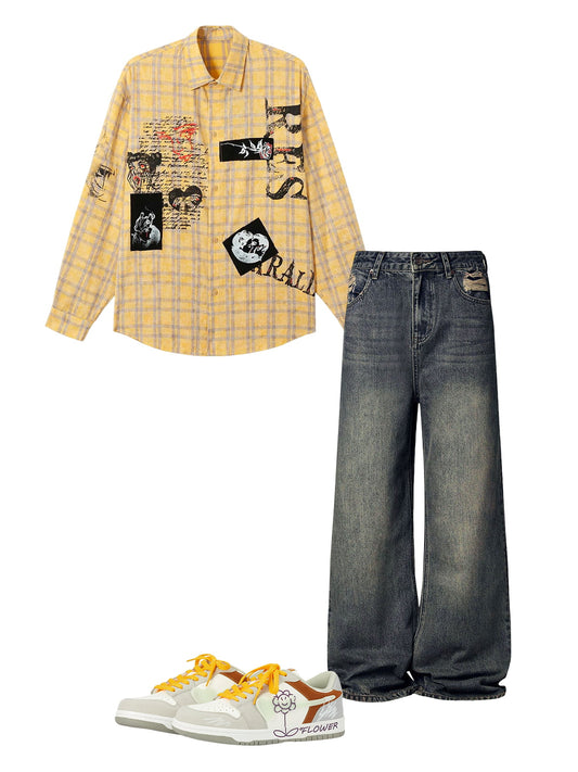 Washed Dirty-Dye Straight Jeans - 2352