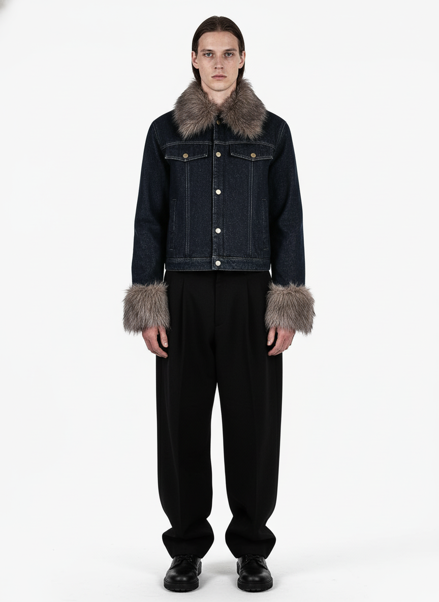 Retro Detachable Fur Collar Workwear Denim Jacket
