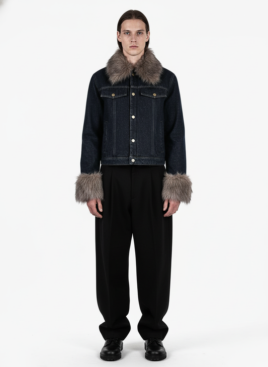 Retro Detachable Fur Collar Workwear Denim Jacket