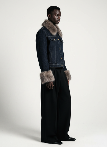 Retro Detachable Fur Collar Workwear Denim Jacket
