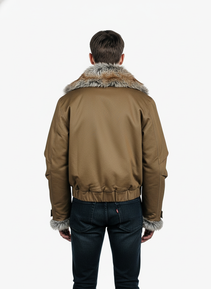 Retro Fur Collar Quilted Workwear Cotton Jacket