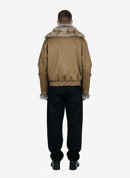 Retro Fur Collar Quilted Workwear Cotton Jacket