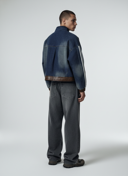 Retro Badge Embroidered Cropped Denim Jacket