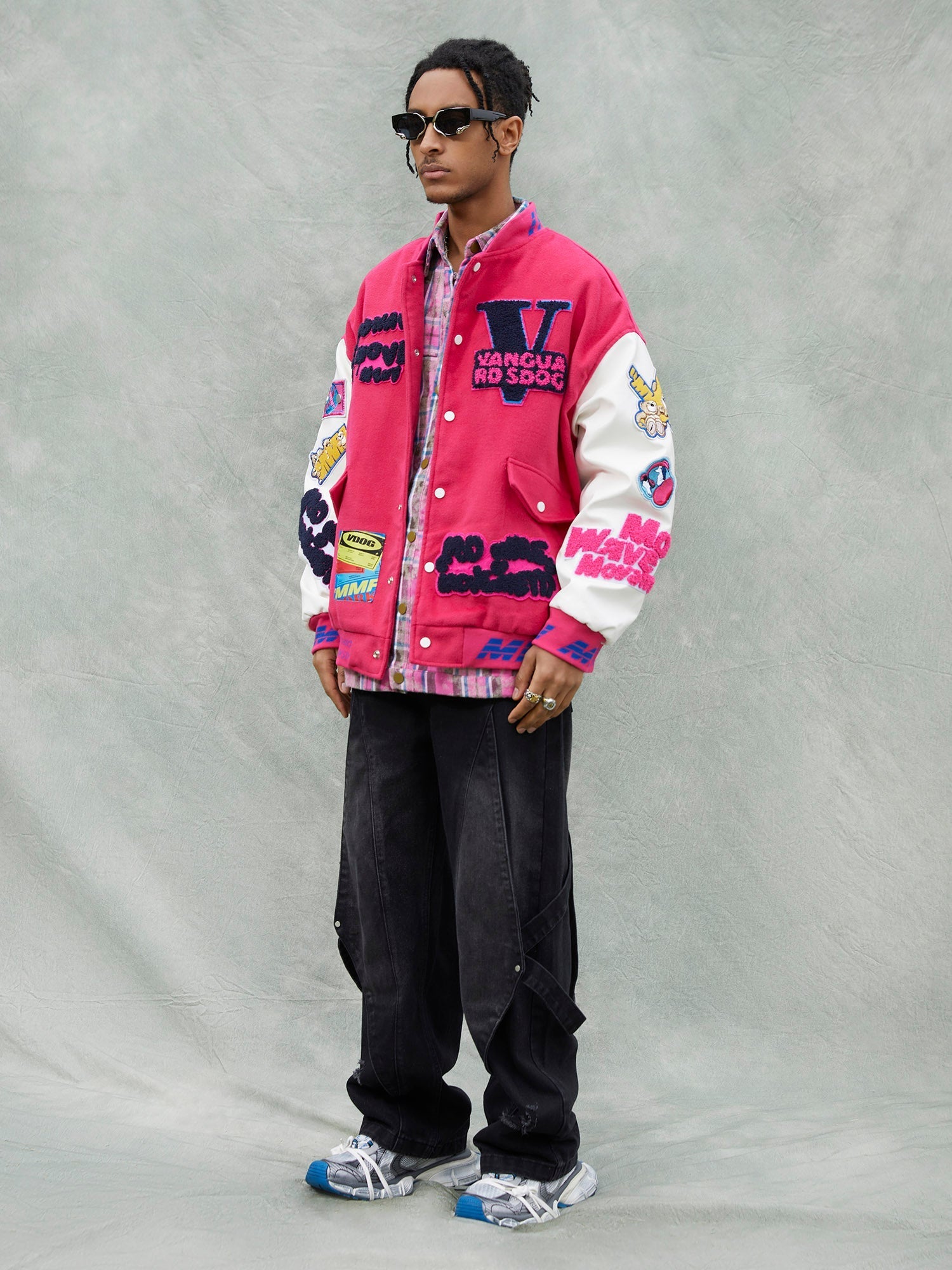 Thesupermade Pink Terry Patch Embroidered Hip Hop Baseball Jersey - 1965