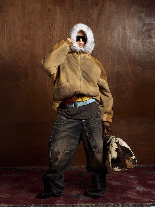 Winter-Ready Corduroy Jacket with Faux Fur Trim for Men