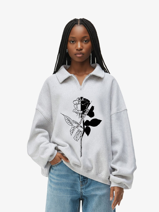 Street Glitch Appliqué Half-Zip Polo Hoodie