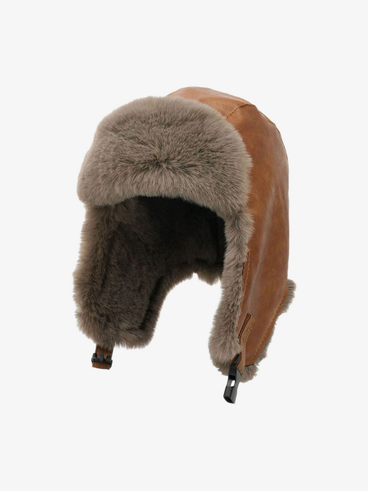 Vintage Distressed Leather Plush Trapper Hat