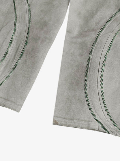 Stylish Wide-Leg Trousers with Unique Embroidered Design for Women