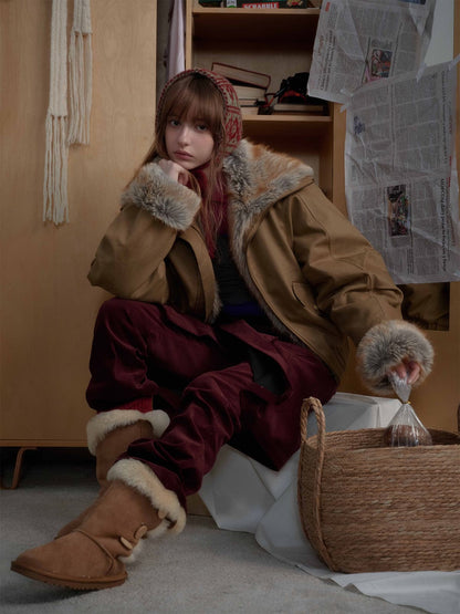 Winter-Ready Corduroy Jacket with Faux Fur Trim for Men