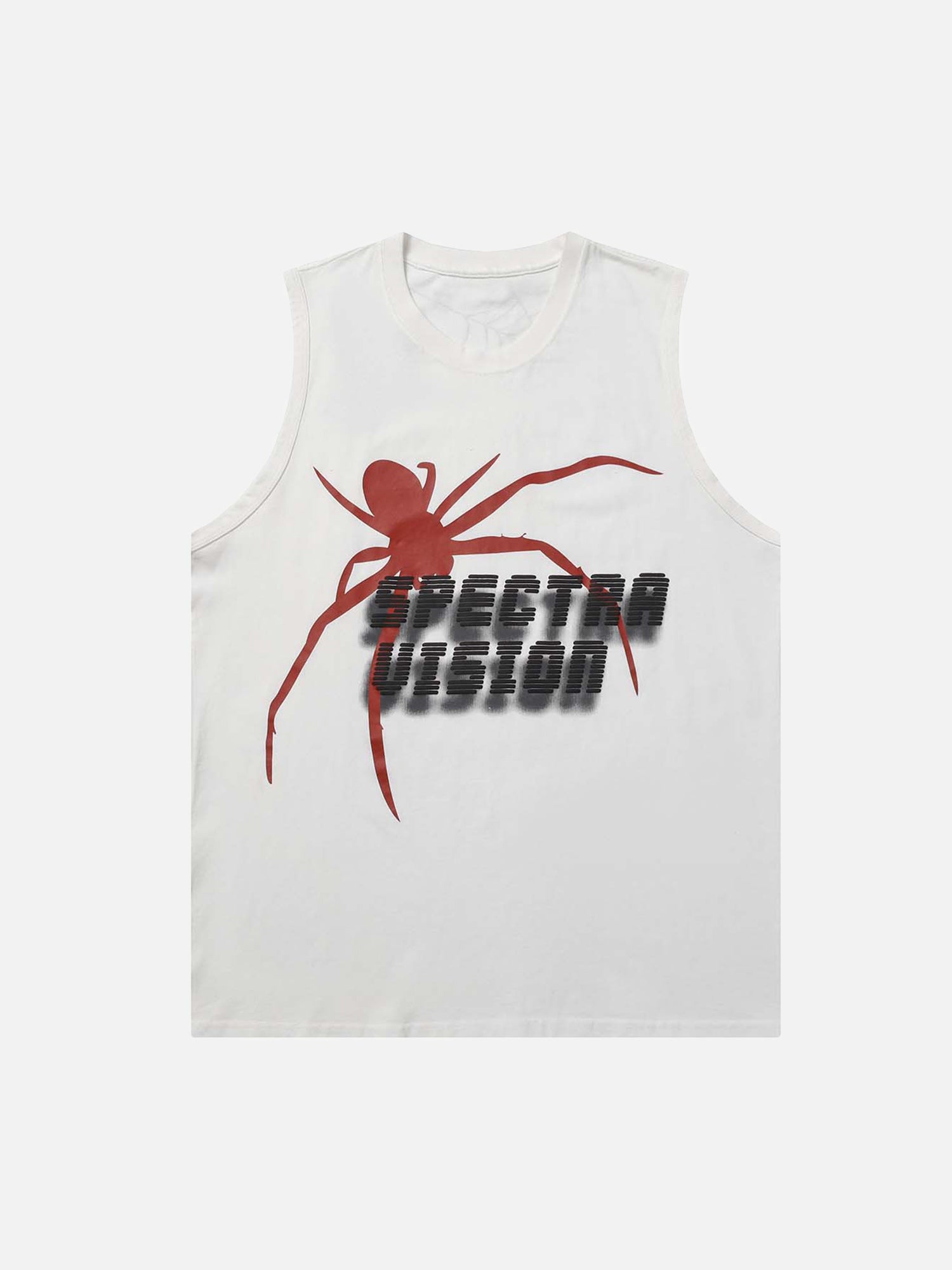 Washed And Distressed Large Spider Letter Print Tank Top