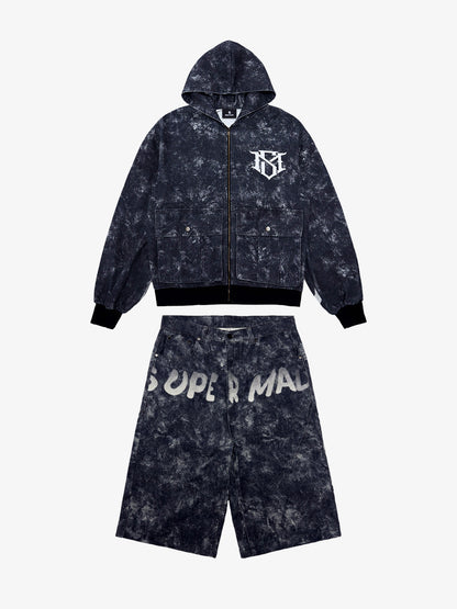 Original Oversized Denim Hoodie And Shorts Set