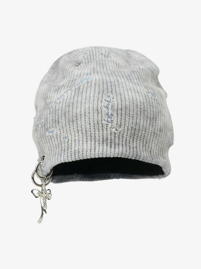 Fashionable Cross Charm Beanie Hat for Winter and Fall - Trendy Knit Cap with Unique Accessories