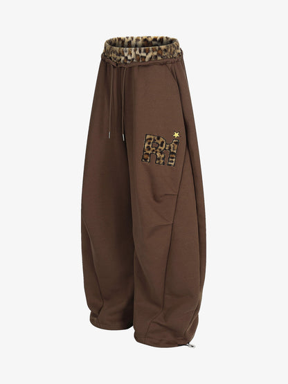 Leopard-Trimmed Wide-Leg Lounge Pants with Unique Print Design