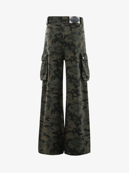 High-Waisted Wide-Leg Cargo Pants with Unique Pocket Design