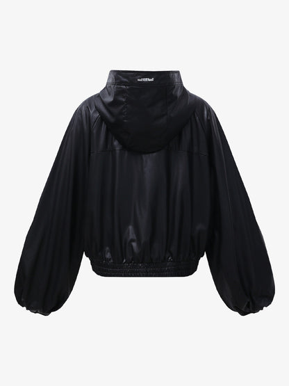 Stylish Black Puffer Jacket with High Neck and Bubble Sleeves for Women