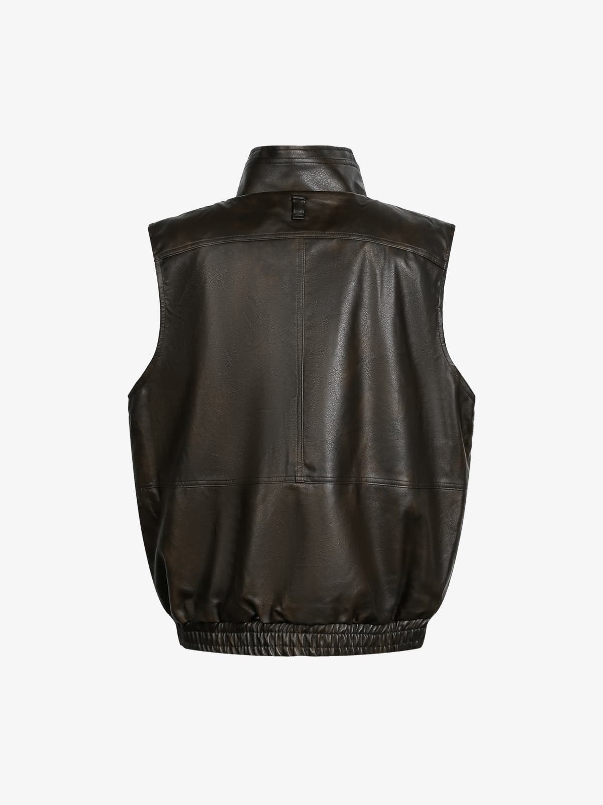 Thesupermade American Retro PU Leather Stand Collar Workwear Motorcycle Vest