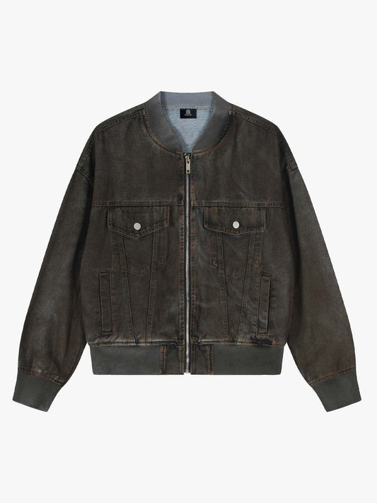 Distressed Denim Jacket with Zipper Detail - Perfect for Casual and Fashionable Looks