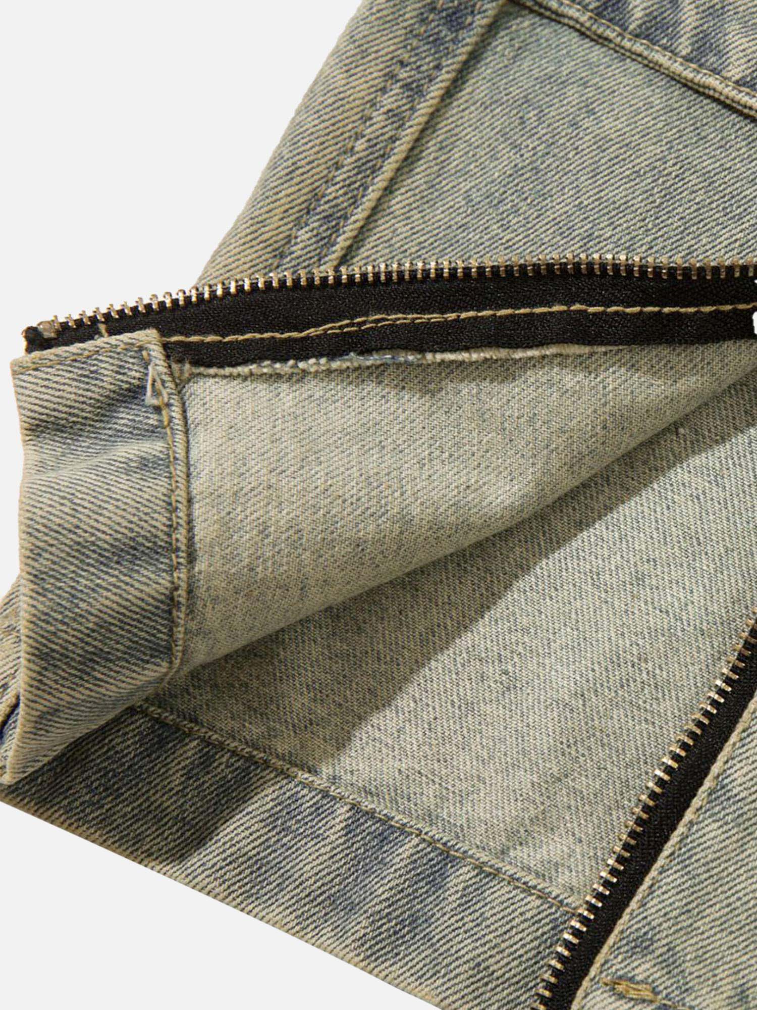 Thesupermade American Street Trend Zipper Design Washed Jeans