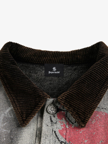 Distressed Graphic Denim Jacket for Men - Perfect for Casual and Streetwear Styles